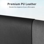 Aothia black faux leather desk pad, rectangular, shown with a laptop, mouse, and keyboard on a desk.