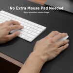 Aothia black faux leather desk pad, rectangular, shown with a laptop, mouse, and keyboard on a desk.