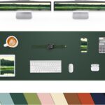Large dark green faux leather desk mat by CEBOWA, rectangular, protecting a desk surface with a laptop and mouse on it.