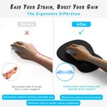 Pink oval mouse pad with an integrated gel wrist rest, designed for ergonomic support and smooth mouse movement.