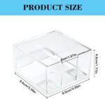 Clear acrylic square holder for 3x3 inch sticky notes, empty and showing its transparent design on a clean desk.