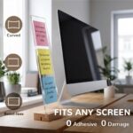 Two freestanding monitor memo boards, clear acrylic on white wood bases, positioned next to a computer screen.