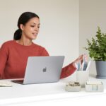 A set of three gray concrete desk organizers, including a tall pen holder, a square notes holder, and a small metal clip hold