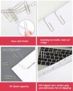 A close-up view of a stack of silver PAPERPAL #1 nonskid paper clips, some loose and some in their clear plastic box.