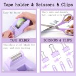 A complete Scindaly 12-piece purple desk organizer and accessories set, neatly arranged on a white surface.