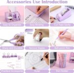 A complete Scindaly 12-piece purple desk organizer and accessories set, neatly arranged on a white surface.