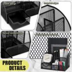 Black SYMDROMIA 13-in-1 office desk organizer set with stapler, scissors, pens, and tape dispenser arranged neatly.
